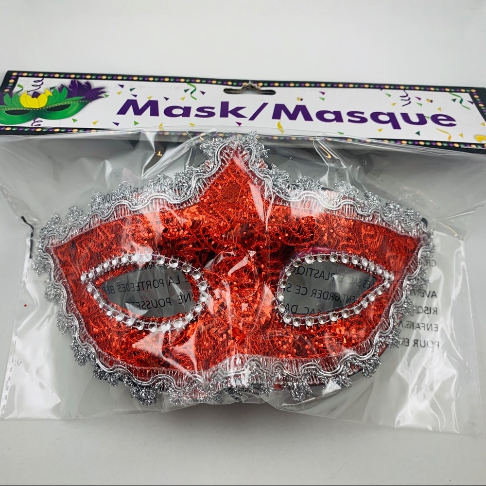 RED MARDI GRAS MASK NWT - Picture 2 of 4